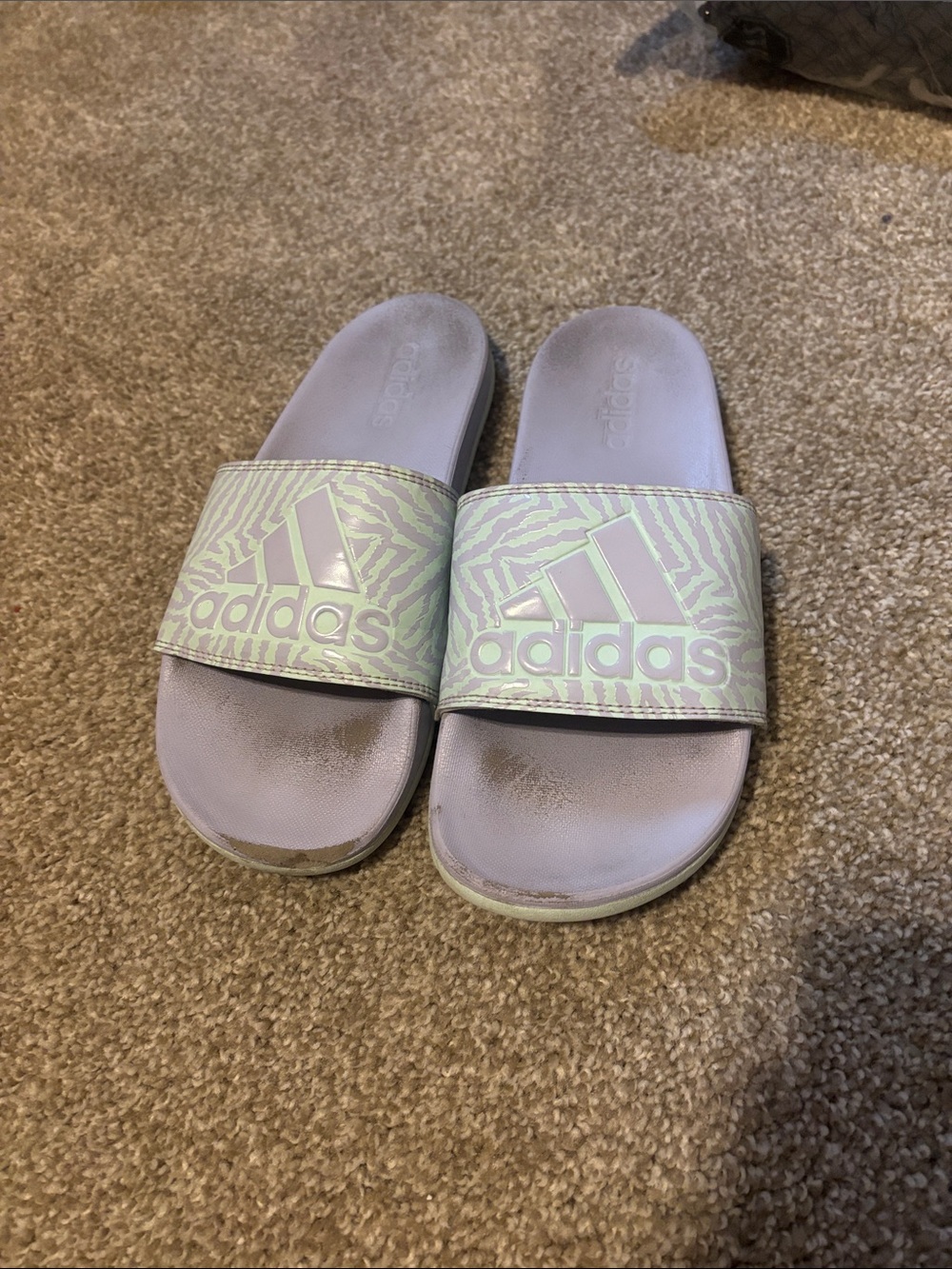 adidas Kids Lavender Slides with Mint Zebra Strap